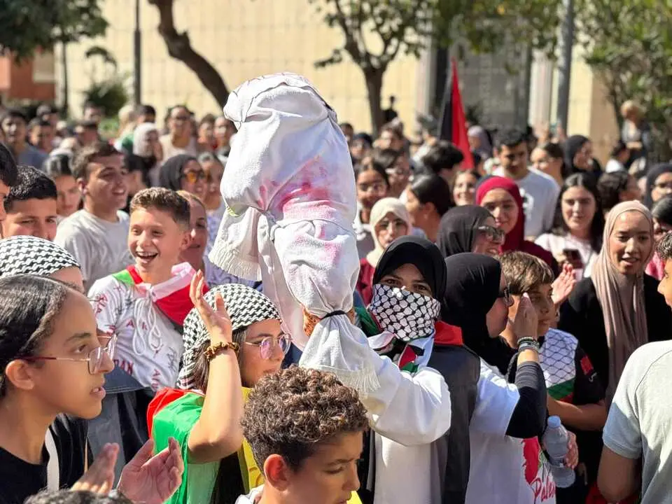 Concentraci&oacute;n de los estudiantes en apoyo a Palestina y al pueblo de Gaza. Foto: Alma Palomino