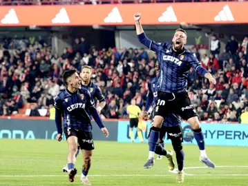 Celebraci&oacute;n de Cristian Rodr&iacute;guez tras el gol en Granada. Foto: AD Ceuta FC