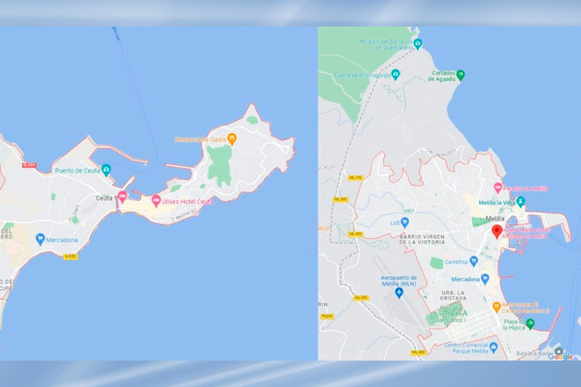 Ceuta y Melilla en Google Maps