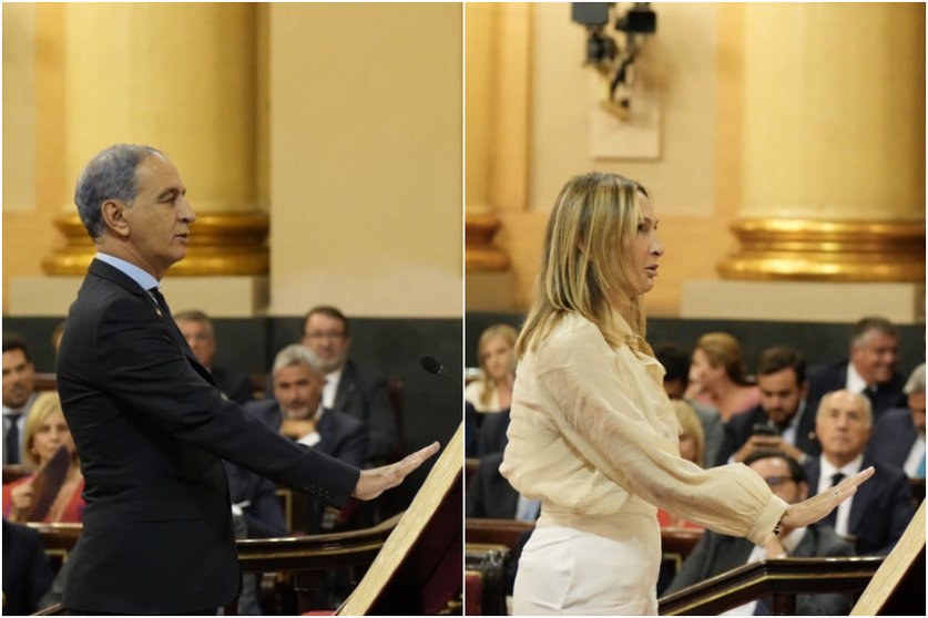 Los senadores del PP, Abdelhakim Abdeselam y Cristina Díaz, durante la promesa de sus cargos