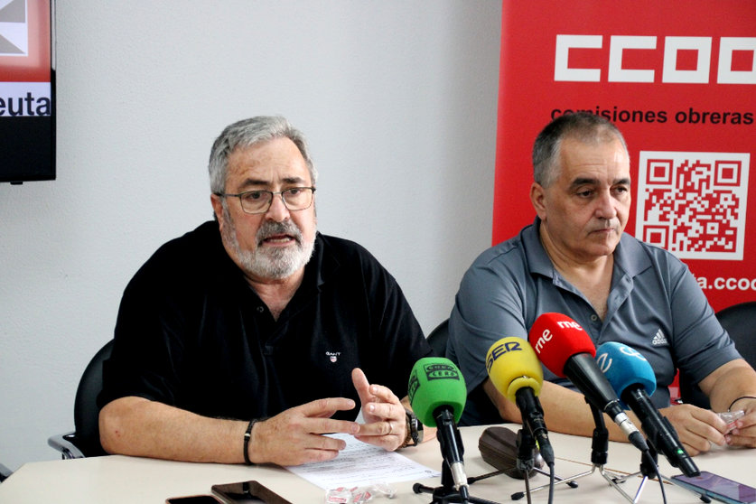 Los secretarios generales de CCOO en Ceuta y Melilla durante su comparecencia de este jueves / Foto: Comisiones Obreras