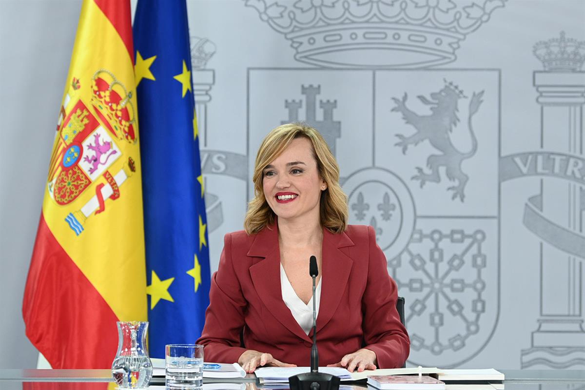 La ministra de Educaci&oacute;n y portavoz del Gobierno, Pilar Alegr&iacute;a, durante una rueda de prensa