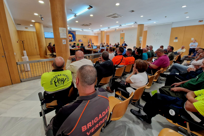 Los trabajadores de las Brigadas Verdes se han desplazado hasta el sal&oacute;n de plenos para seguir este punto / Laura Ortiz