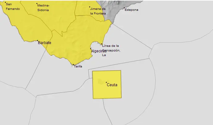 Ceuta, de nuevo, en alerta amarilla
