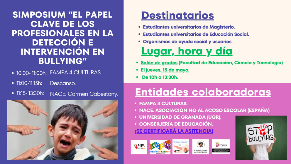 Cartel de la jornada formativa contra el acoso escolar / FAMPA 4 CULTURAS