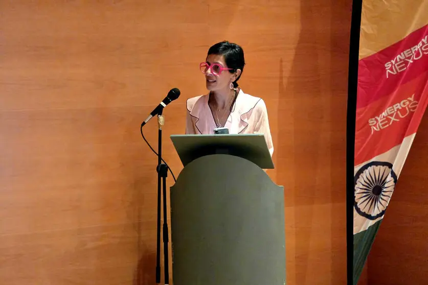 La consejera de Hacienda durante su intervenci&oacute;n ante el empresariado de la India de este s&aacute;bado / Laura Ortiz