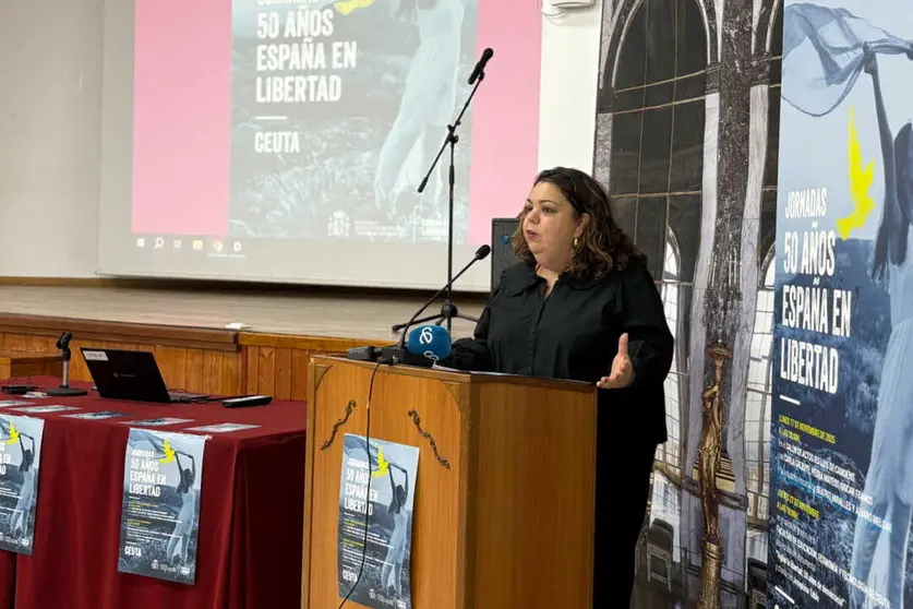 Cristina P&eacute;rez durante su intervenci&oacute;n en la inauguraci&oacute;n Democracia, Igualdad, Convivencia y Libertad / Alma Palomino