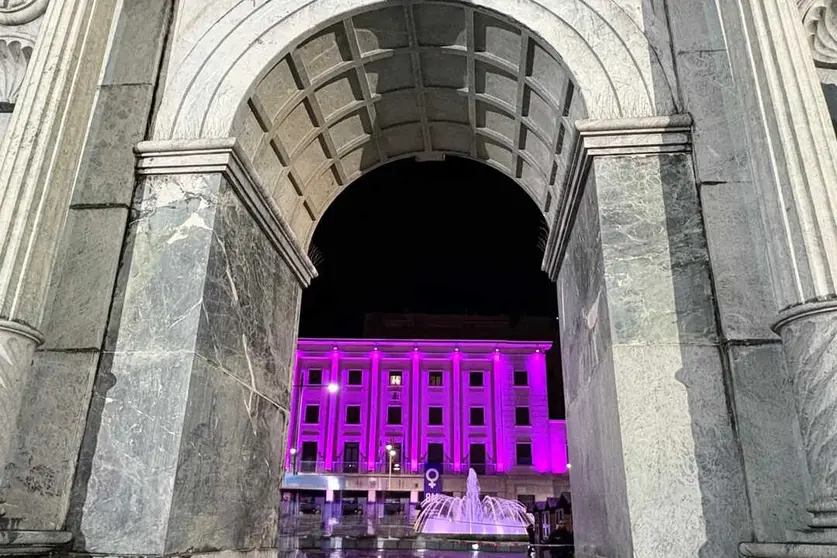 La Delegaci&oacute;n del Gobierno iluminada en morado