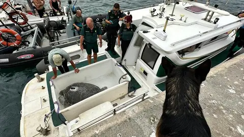 Miembros del GEAS custodiaron a Irlanda, ya en el barco, en su regreso al mar/ Mohamed Ettoulieb