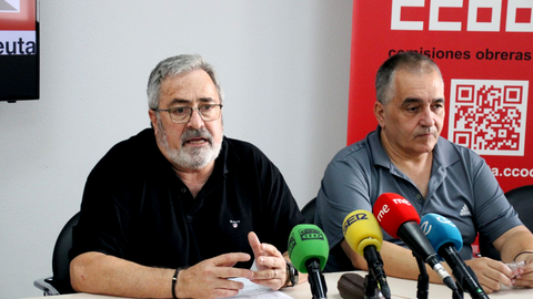 Los secretarios generales de CCOO en Ceuta y Melilla durante su comparecencia de este jueves / Foto: Comisiones Obreras