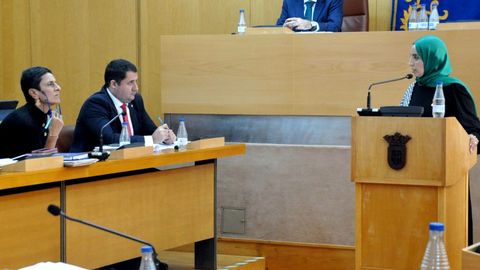La portavoz de MDYC se dirige a la consejera de Hacienda durante la sesi&oacute;n plenaria de este mi&eacute;rcoles / Pablo Mat&eacute;s