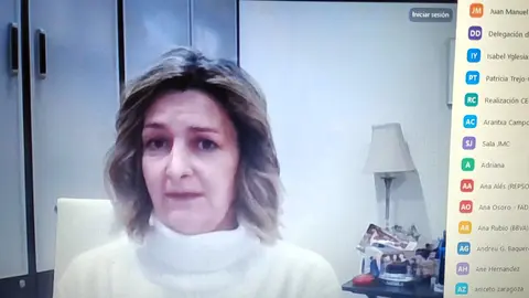 Arantxa Campos, presidenta de la CECE, durante su reuni&oacute;n telem&aacute;tica / Foto: CECE
