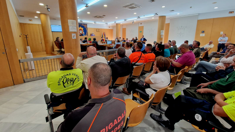 Los trabajadores de las Brigadas Verdes se han desplazado hasta el sal&oacute;n de plenos para seguir este punto / Laura Ortiz