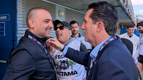 Villegas y Luhay celebrando el ascenso de la AD Ceuta FC. Foto: Rub&eacute;n B&aacute;ez