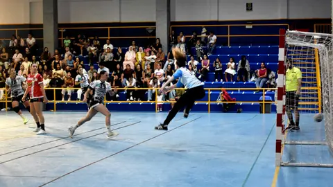 Victoria del Balonmano Estudiantes ante Roquetas. Foto: Rafa B&aacute;ez