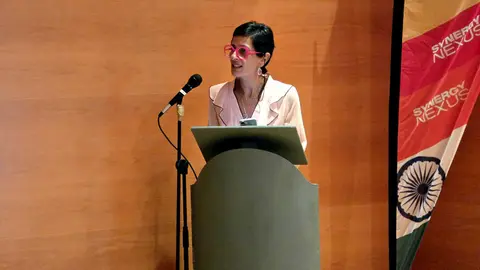 La consejera de Hacienda durante su intervenci&oacute;n ante el empresariado de la India de este s&aacute;bado / Laura Ortiz