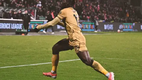 Christantus Uche celebrando su primer gol con 'Las &Aacute;guilas'. Foto: Crystal Palace&nbsp;FC
