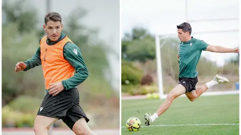 Manu Vallejo y Juanto Ortu&ntilde;o en la pista de entrenamiento de la AD Ceuta FC