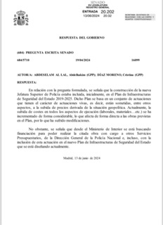 Respuesta recibida por el senador Abdeselam / Cedida