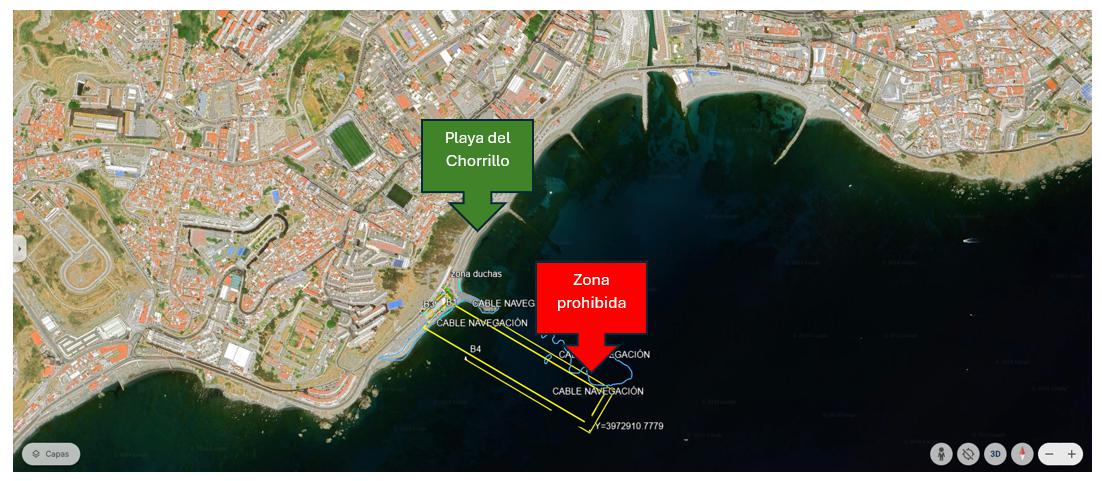 Zona afectada por la ejecucion de las obras del cable submarino