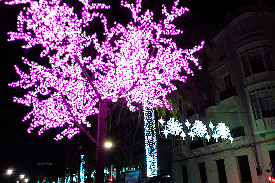 Luces navideñas iluminando el Paseo de la Marina / César Martín