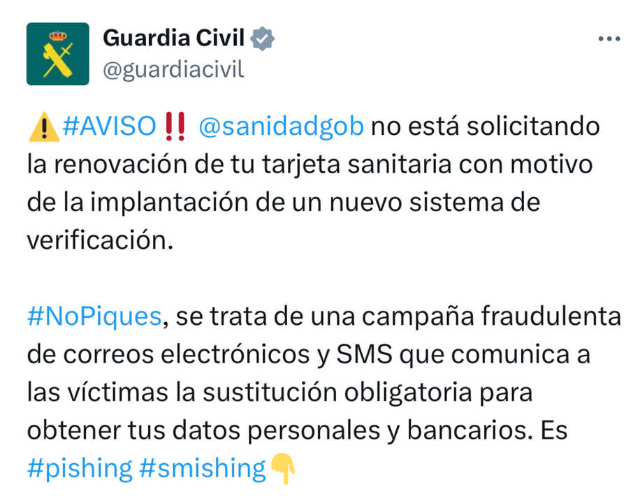 Mensaje de la Guardia Civil / X