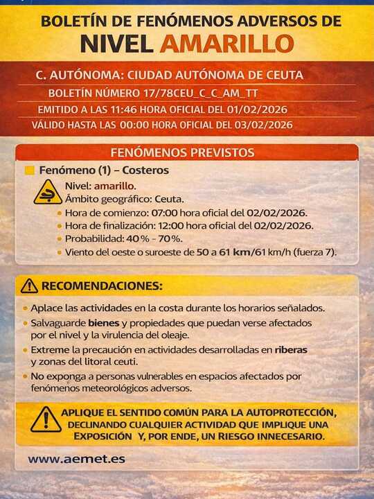 Boletín de fenómenos adversos de Nivel Amarillo
