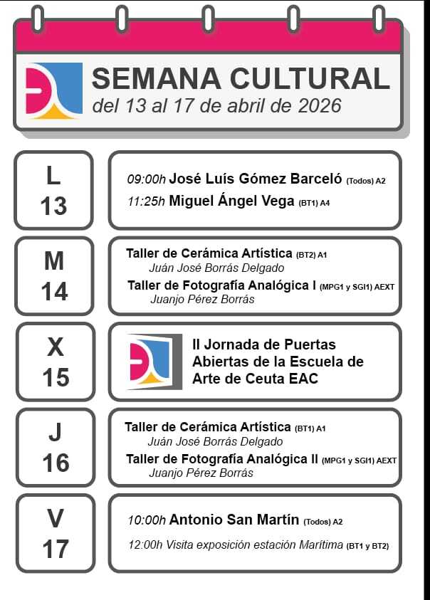 Programa de la Semana Cultural en la Escuela de Arte